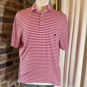Ralph Lauren Men's Striped Polo Shirt - Red and white size Large